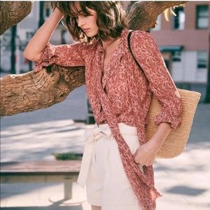 Sézane Laury Blouse Paisley Orange Neck Tie small